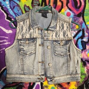 Blue Denim Vest with Lace